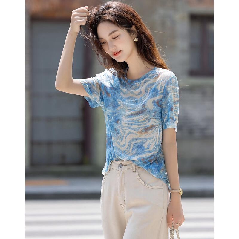 Demana Women s Fresh Watercolor Round Neck Short Sleeve T-Shirt S