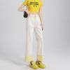 Rolled Cuff Contrast Wide-Leg Petite Jeans - Women's Spring/Summer Grandma Style, Loose Fit, 7/8 Length.