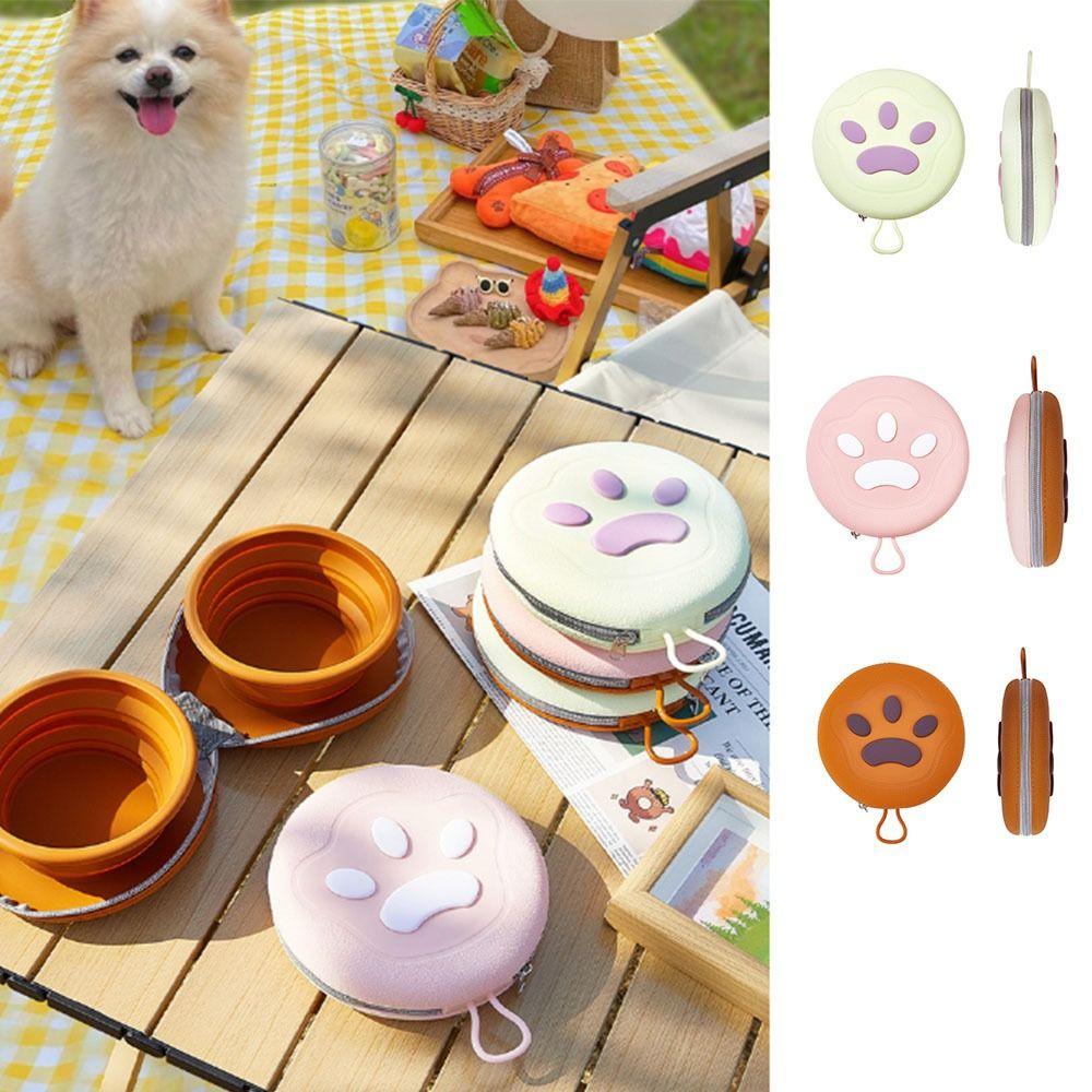 Collapsible Double Cat Feeding Bowl Multi-color Feeder Dish Bowl Pet Silicone Foldable Bowl  Travel