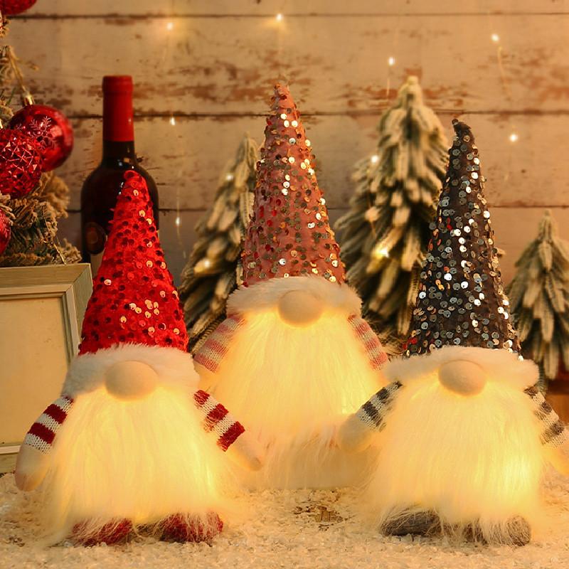 Glowing Gnome Christmas Xmas Light Up Doll Sequin Faceless Dwarf Led Decor
