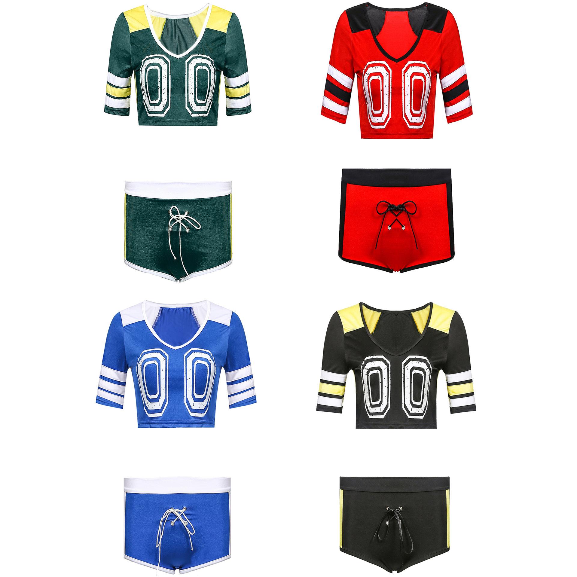 

European and American women s three-point female cheerleading costumes, stage performance, sexy football baby cheerleading costumes, drama costumes one size fits all зелений