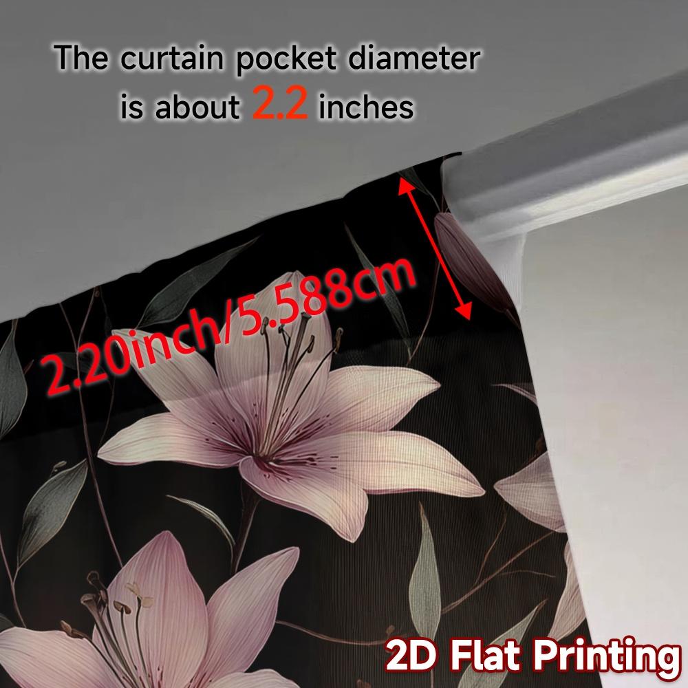 Set Of 2 Modern Flat Printing Curtains Without Rod Floral Elegance Black Fashionable Curtainments During Valentine Curtain Made Polyester