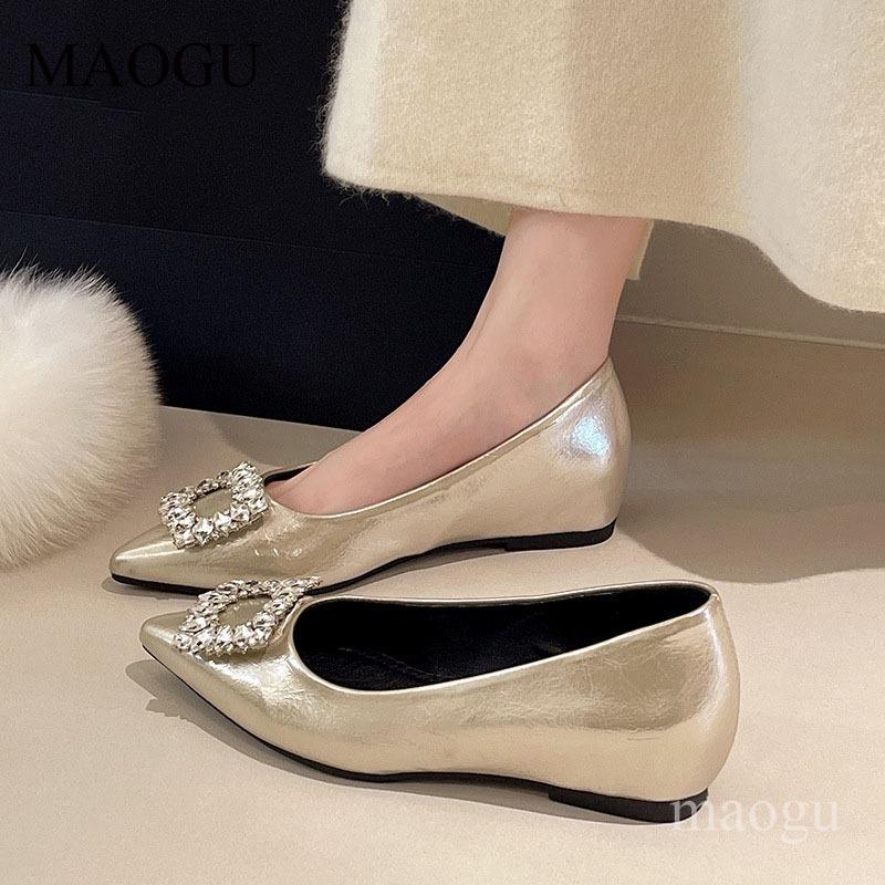 Женские туфли-лодочки с острым носом и пряжкой со стразами французский стиль повседневные туфли-лодочки увеличивающие рост стельки обувь для весны и осени 35 2960₽