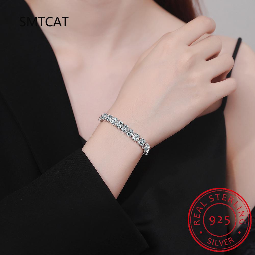 6mm Moissanite Tennis Bracelet On Hand 925 Silver Lab Created Diamond Adjustable Bracelets For Woman