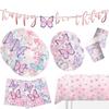 Pink Butterfly Party Set: Tableware, Tablecloth, Plates, Cups & Decorations for Girl's Birthday