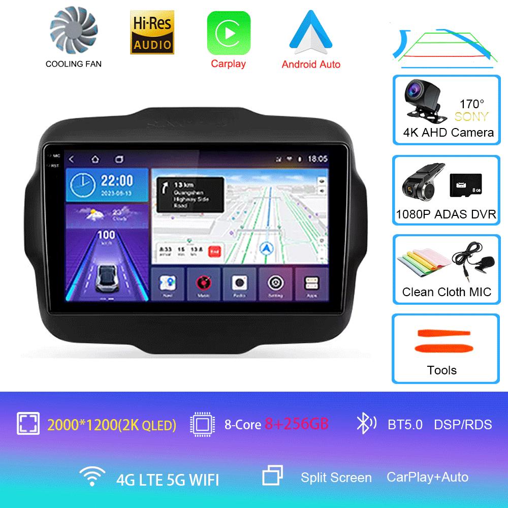 Car Radio Android 14 Multimedia Player For Jeep Renegade 2016-2020 Carplay Android Auto Stereo 4G Wifi 360 camera head unit DVD