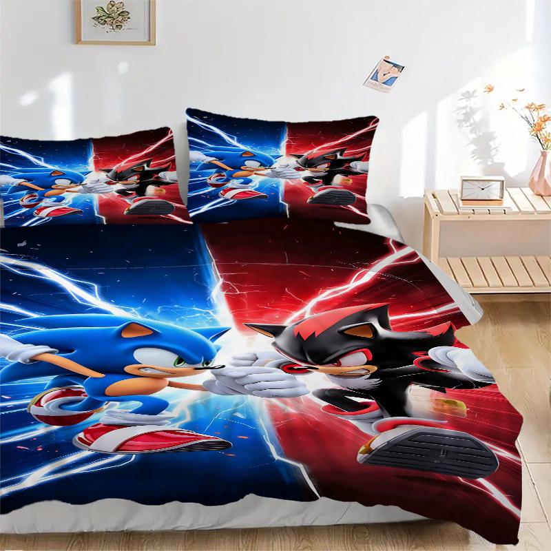 3pcs bedding set Sonic Shadow Includes 1 Comforter + 2 Pillowcases, Without Pillow Inserts, Soft Comfortable, Lightweight Breathable, Printe