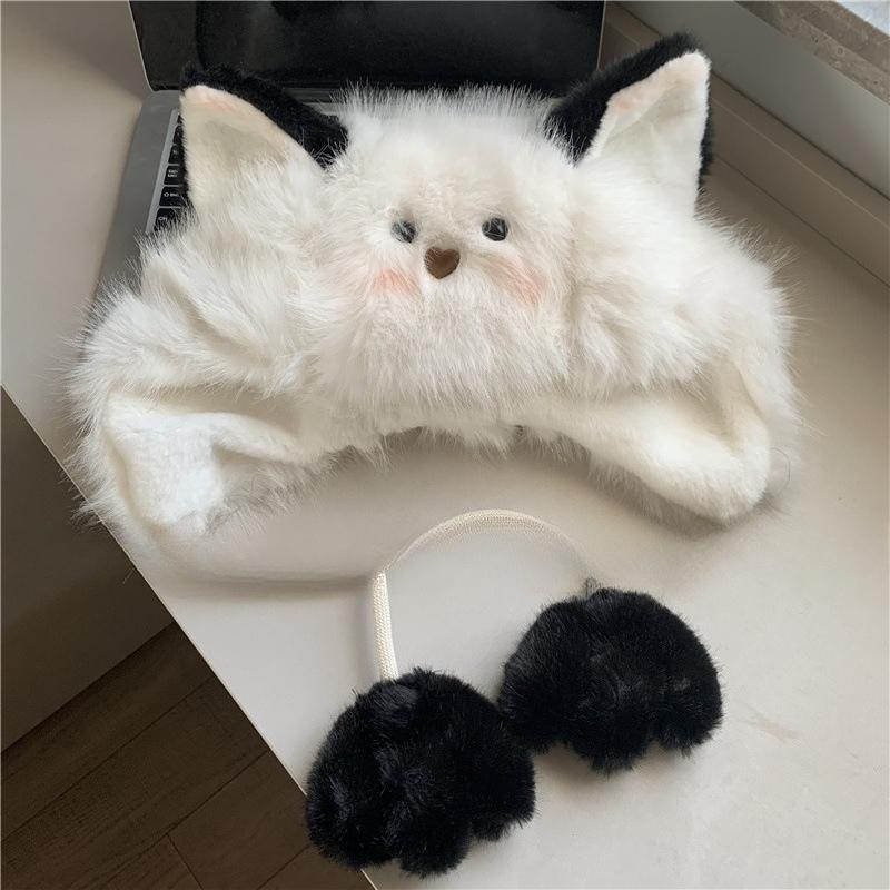 Плюшевая и милая шапка с кошачьими ушками, женская утолщенная шапка с маленькими ушками, открывающая лицо, теплая шапка-ушанка M（52-58cm）