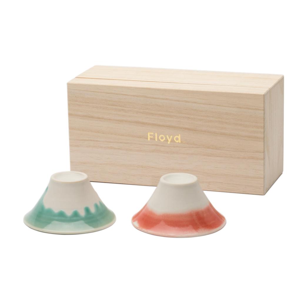 Floyd Fuji Couple Sake Blue Gift Set of Approximately In Paulownia Wood Made In Mt. Cups, & Red, Microwave-Safe, 2, 8cm, Box, Japan, FL06-00405