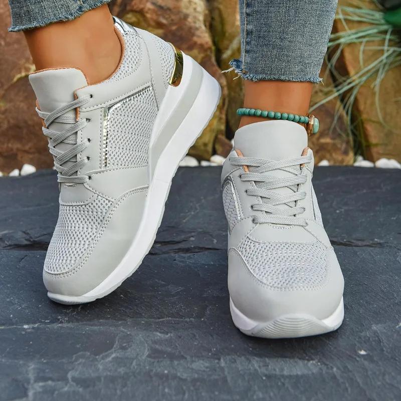 Women's Sneakers Luxury Rhinestone Casual Fashion Thick Bottom Non-slip Women's Lace-up Sports Running Shoes