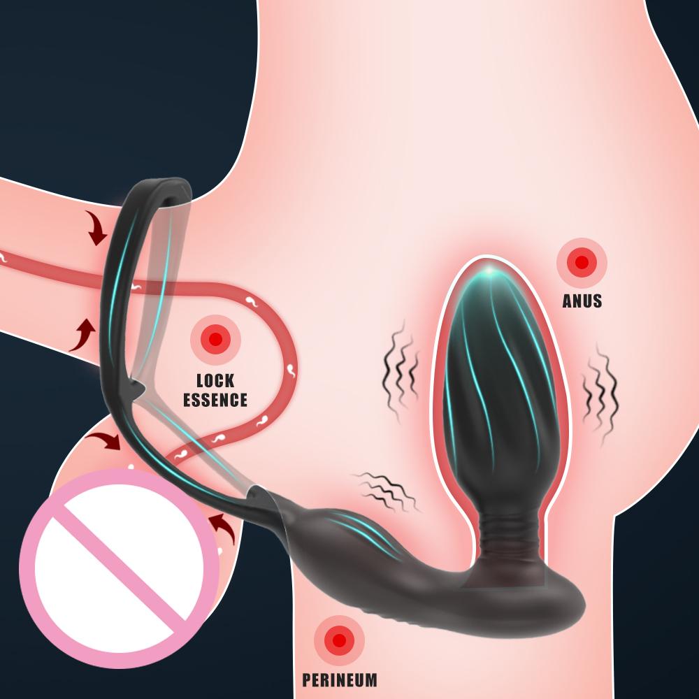 Remote Control Vibrator Butt Plug for Men Anal Stimulate Anal Plug Male Prostate Massager with Dual Penis Ring Sex Toy for Men