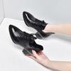 Fashion pointed deep mouth single shoes autumn new high heels lace-up plaid cowhide thick heel women's shoes