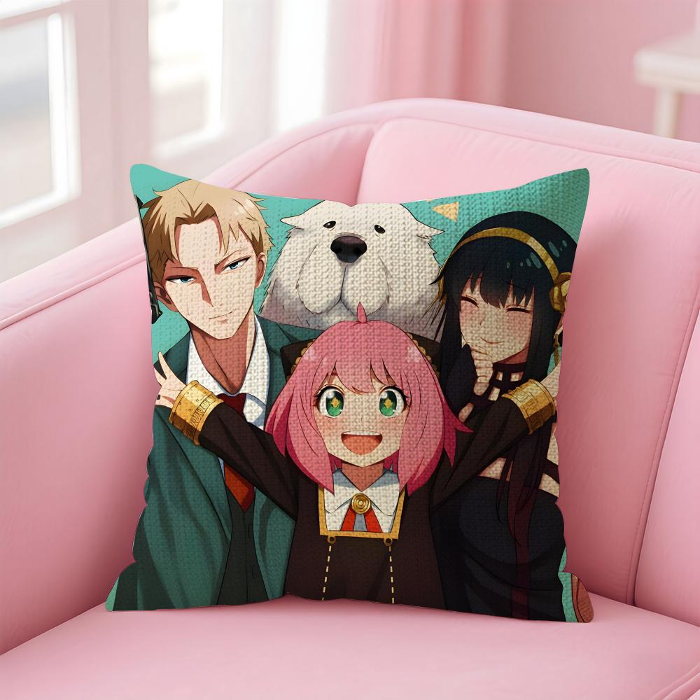 SSPY X FAMILY Anime Cushion Cover Natural Linen Pillow Case DoubleSided Print Decorative Sofa Pillowcase Home Decor Gift