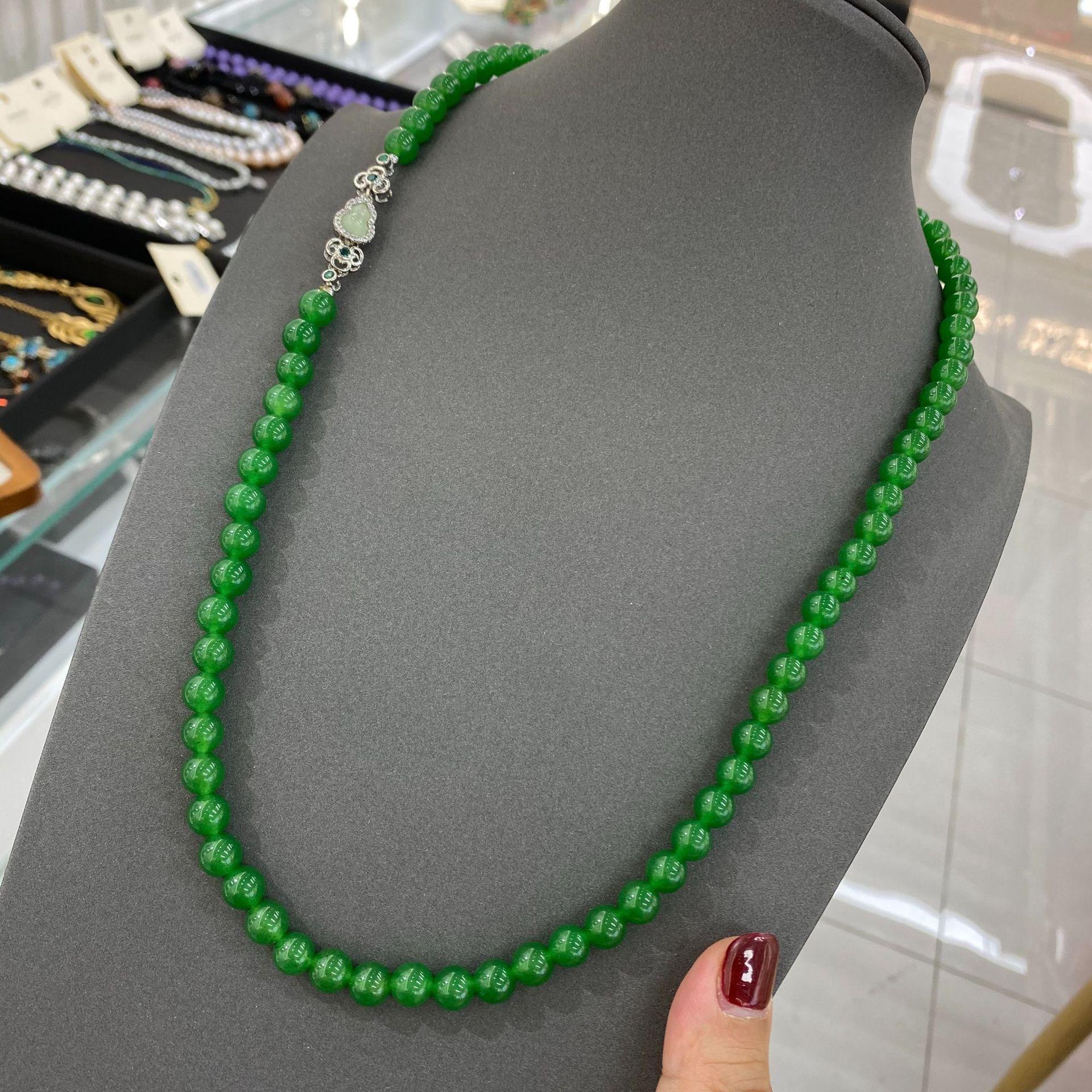

Chinese Retro 8Mm Natural Stone Green Gourd Jade Emerald Rock Jade Bracelet Necklace Women S Beaded Sweater Chain