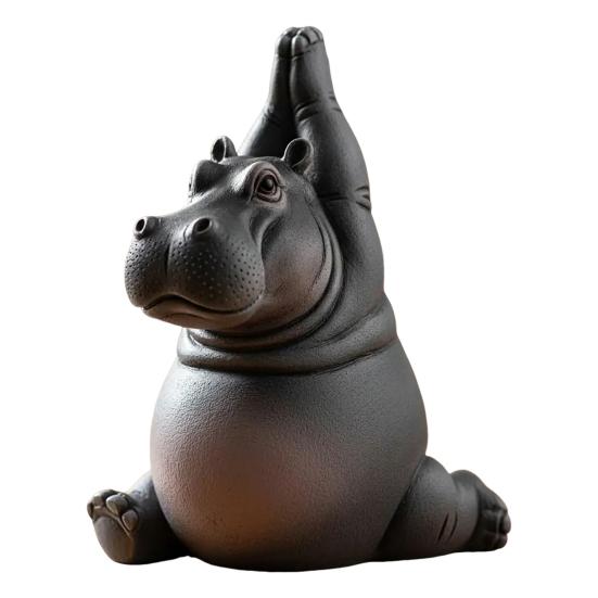 Yoga Master Hippo Figurine Handcrafted Clumsy Yoga Hippopotamus Ornament Zen Meditation Hippo Statue for Home Office Decor Yoga Lovers Gift