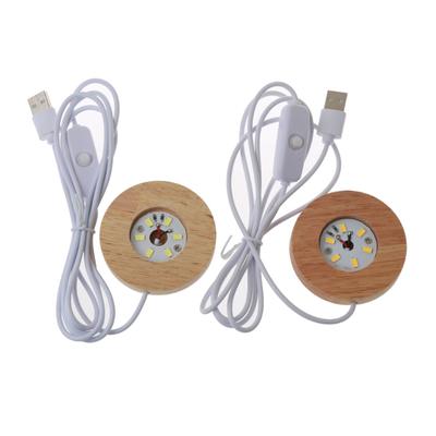 Mini cienka podstawa z drewna LED Wyświetlacz z żywicy Okrągły drewniany stojak na noc Crafts