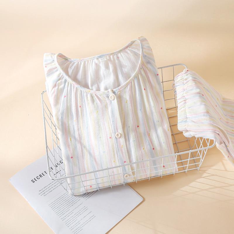 2026 Japanese New Women's Spring/Summer Pajama Set 100% Cotton Gauze Thin Long Sleeve Two Piece Home Clothes Cardigan Set