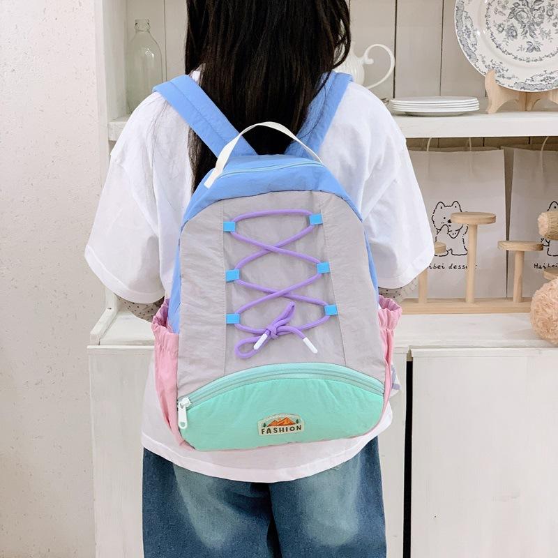 Schoolbag Children's Trend Backpack Women's 1011 Contrast Color Fashion Outdoor Leisure Backpack Children's and Girls Lightweight Large Capacity