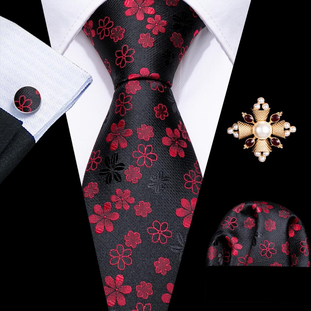 Barry.Wang Pearl sagė su kaklaraiščiu vyrams Paisley gėlių šilko kaklaraištis Hanky rankogalių sąsagų rinkinys