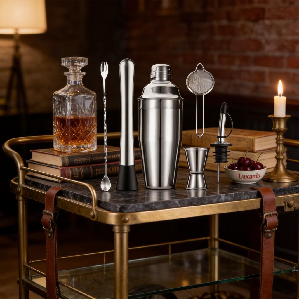 Cocktail Bar Tool Set With Stainless Steel Shaker For Home Entertaining