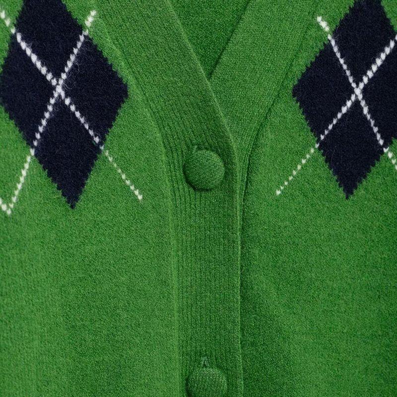 Kaslead New Arrival Women's Clothing Fashion Style Diamond Pattern Minimalist Long Sleeve V-neck Knitting Short Coat 5755019