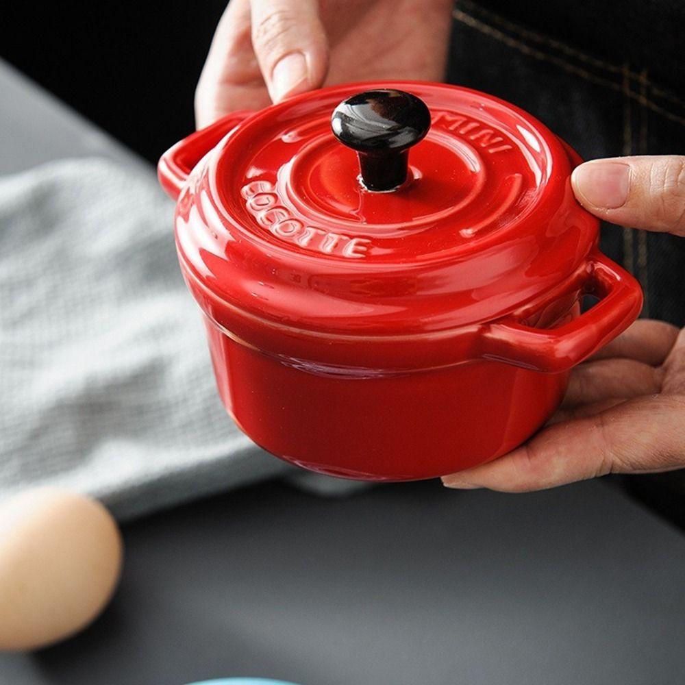 200ml Ceramic Breakfast Bowl Hanging Ears Creme Brulee Bowl Mini Casserole with Lids Household