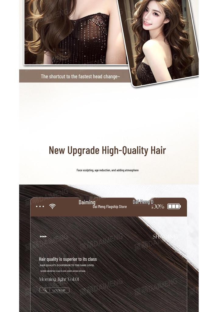 Korean Style Invisible Full Wig for Women - Realistic Scalp, Long Curly Waves, Traceless Fit