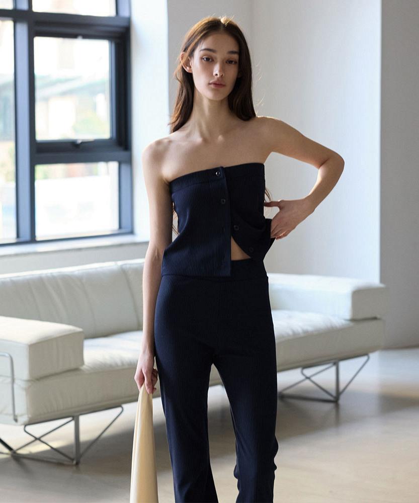 Debiweeo Layered Wrap Bootcut Pants (Set) Devi-B0084-Navy