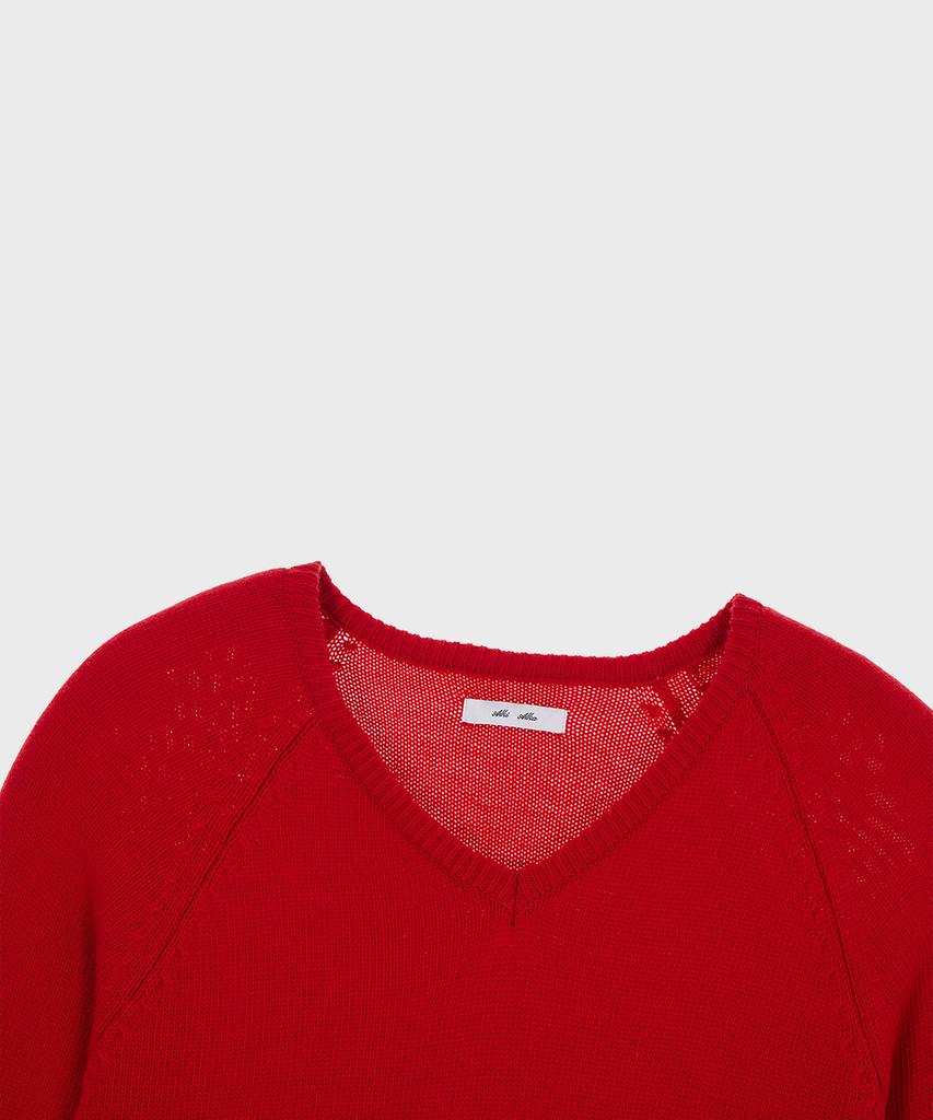 Alkialka V-Neck Frill Knit (Red)