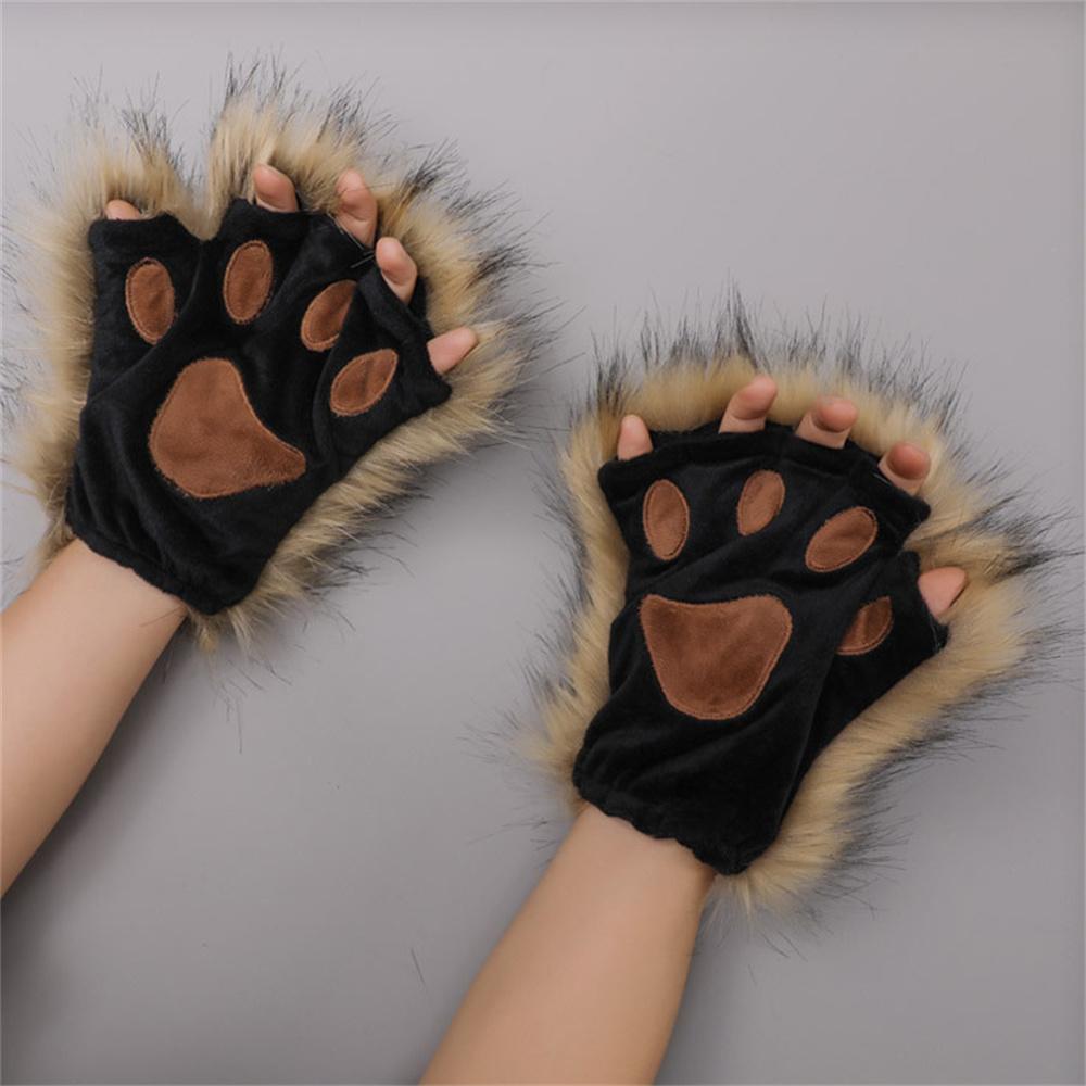 15 Colors Plush Gloves Cute Imitation Claw Cosplay Props Cat Paw Animal Tiger Cow Half Finger Gloves Anime Furry Paw Gloves