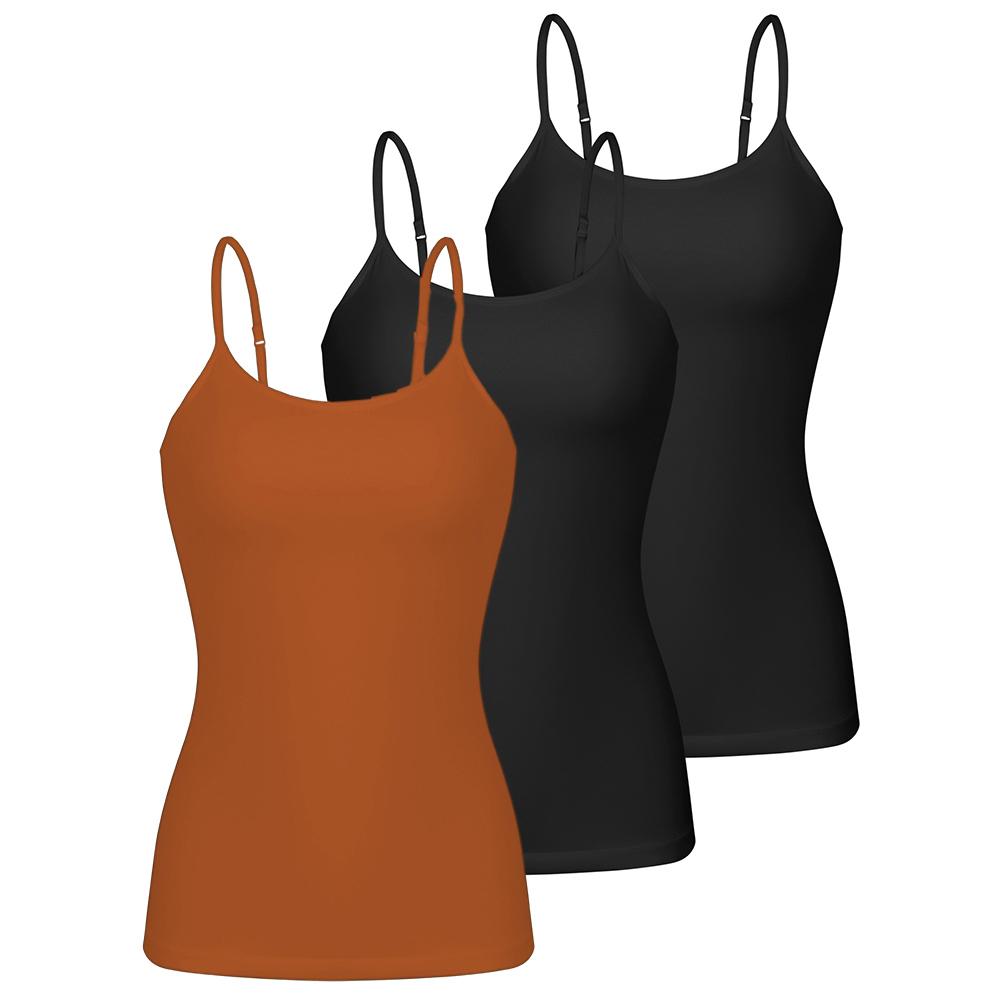 

CHARMLEAKS Женские хлопковые майки-камезоли, 3 шт., с полкой для бюстгальтера, однотонные, с регулируемыми бретелями-спагетти(Без подкладки) XXL