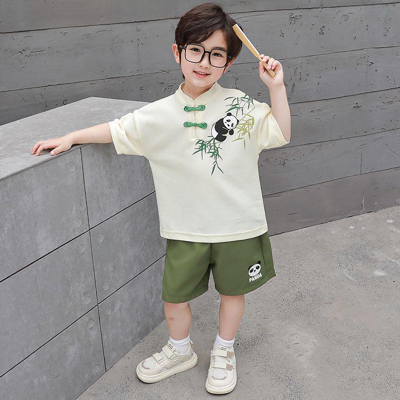 

Детский летний костюм в китайском стиле 2024 года — очень милый двухкомпонентный костюм ханьфу для мальчиков 120cm