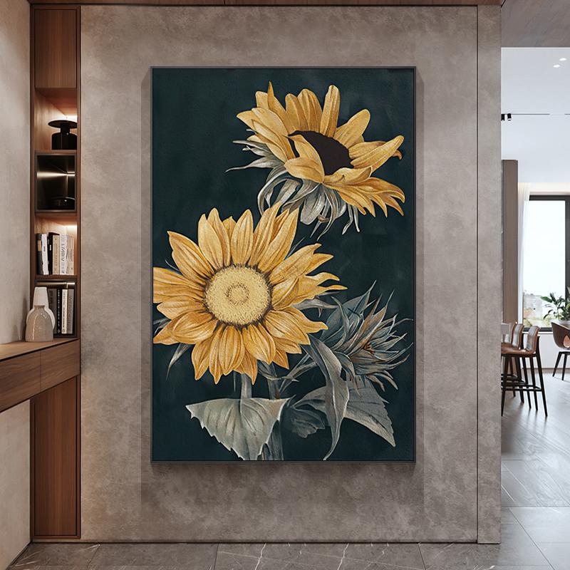 Nordic Minimalistischen Retro Stil Blume Sonnenblume Wand Kunst Leinwand Druck Malerei Moderne Wohnzimmer Eingang Dekoration Bild