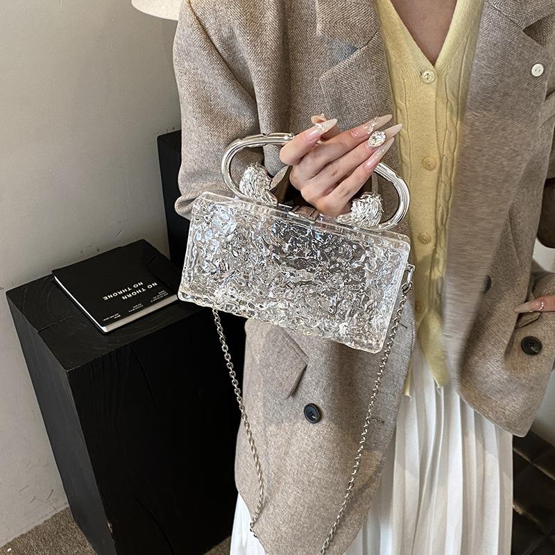 Fashion niche acrylic candy color women's box bag 25 spring new ice crack commuter shoulder messenger bag