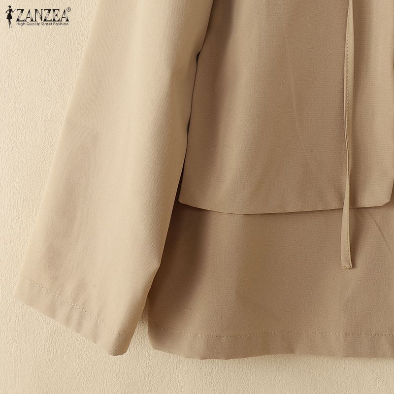ZANZEA Women Hooded Collar Long Sleeve Patchwork Buttons Casual Hoodies Blouse