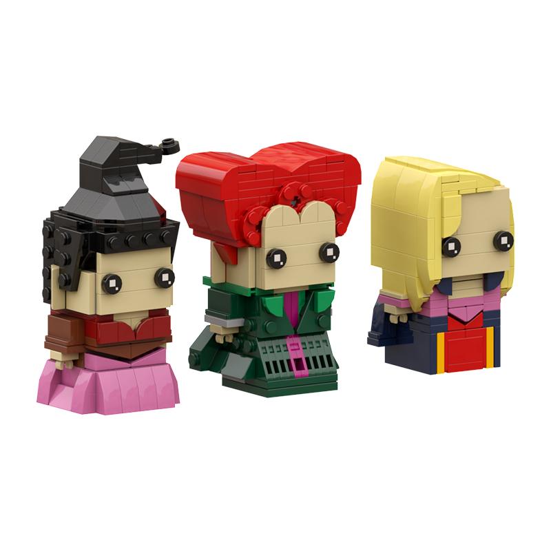 Buildmoc BrickHeadzs Hocus Pocused Action Figures Winifred Mary Sarah Building Blocks Movie Witch Three Sisters Bricks Toys Gift