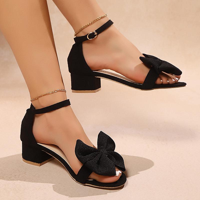 Fashion Fashion Ankle Strap Bowknot Sandals Women 2025 Summer Open Toe Square Heel Sandles Woman Cover Heels Plus Size Sandalias Mujer