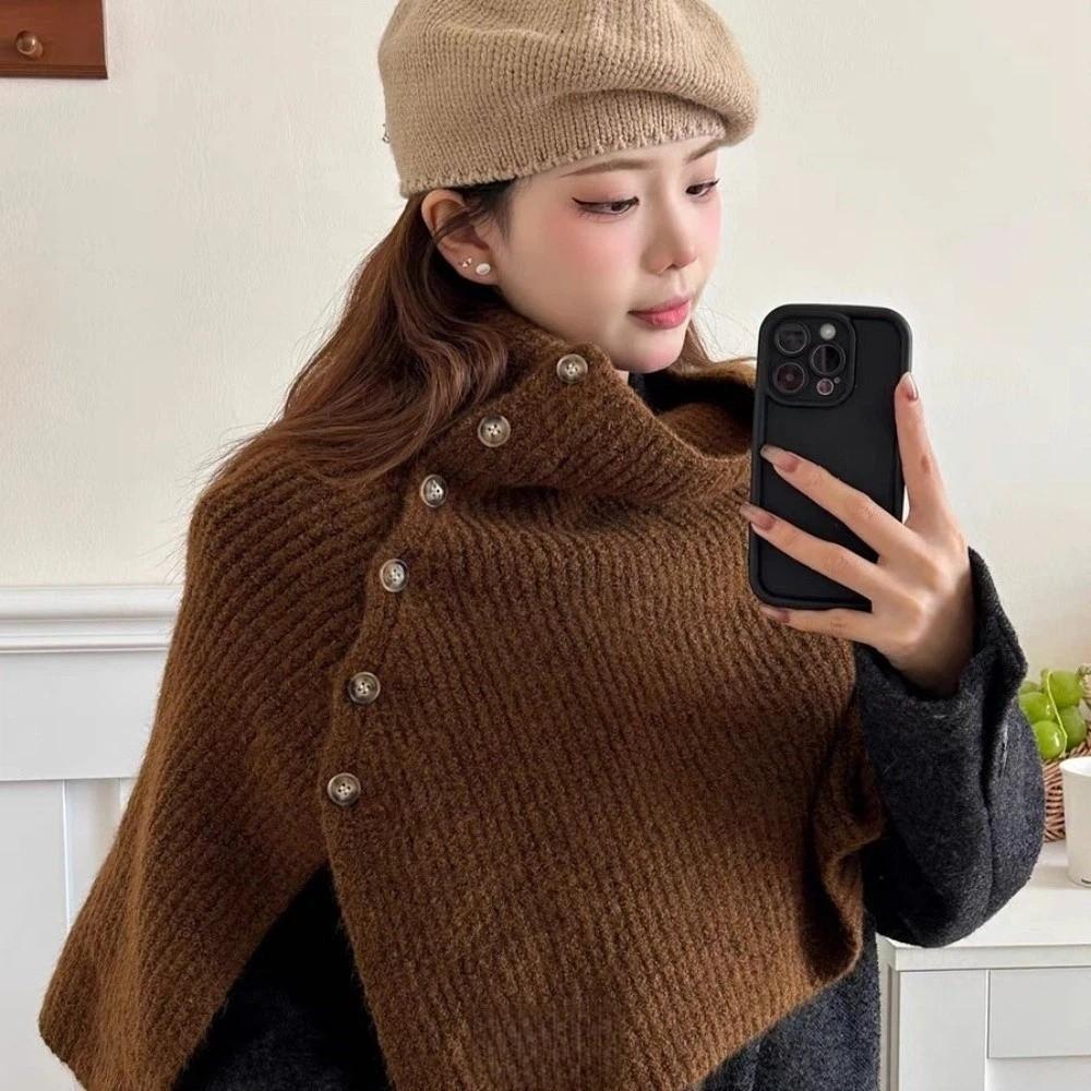 Fashion Winter Pullover Scarf Warm Knitted Turtleneck Shawl Button Design High Collar Scarf False Collar Clothes Accessories