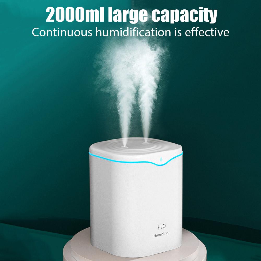 2L Large Capacity Dual Spray Humidifier USB Home Office Desktop Aroma Diffuser Mist Purifier Essential Oil Air humidificador