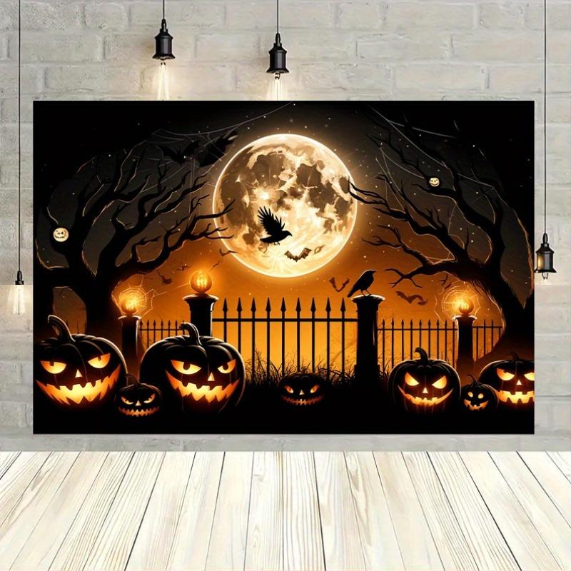 A polyester background cloth with a Halloween night theme suitable for indoor/outdoor decoration