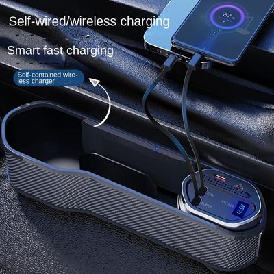 Autositz-Spalt-Aufbewahrungsbox Mit Super-Schnelllade-Organizer Sitzspalt-Füllbox Kabelloses Laden Universelles Autozubehör BF