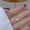 PONYKISS  Sterling Silver 18K Gold Opal Clover Pendant Chain Necklaces for Women Cute Plant Fine  Minimalist Accessory