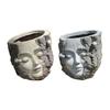 Handmade Girl Face Stump Planter 5" Resin Head Tree Stump Flower Vase with Drainage Hole for Outdoor Garden Patio Desk Decor