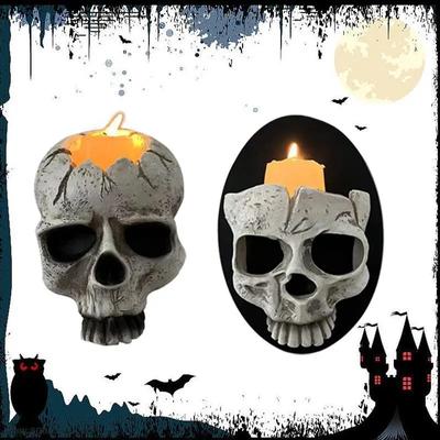 Halloween-Schädelkopf-Kerzenhalter, gruseliger Skelettkopf, Wandmontage, Kerzenleuchter, Heimbar, Restaurant, dekorativer Kerzenhalter