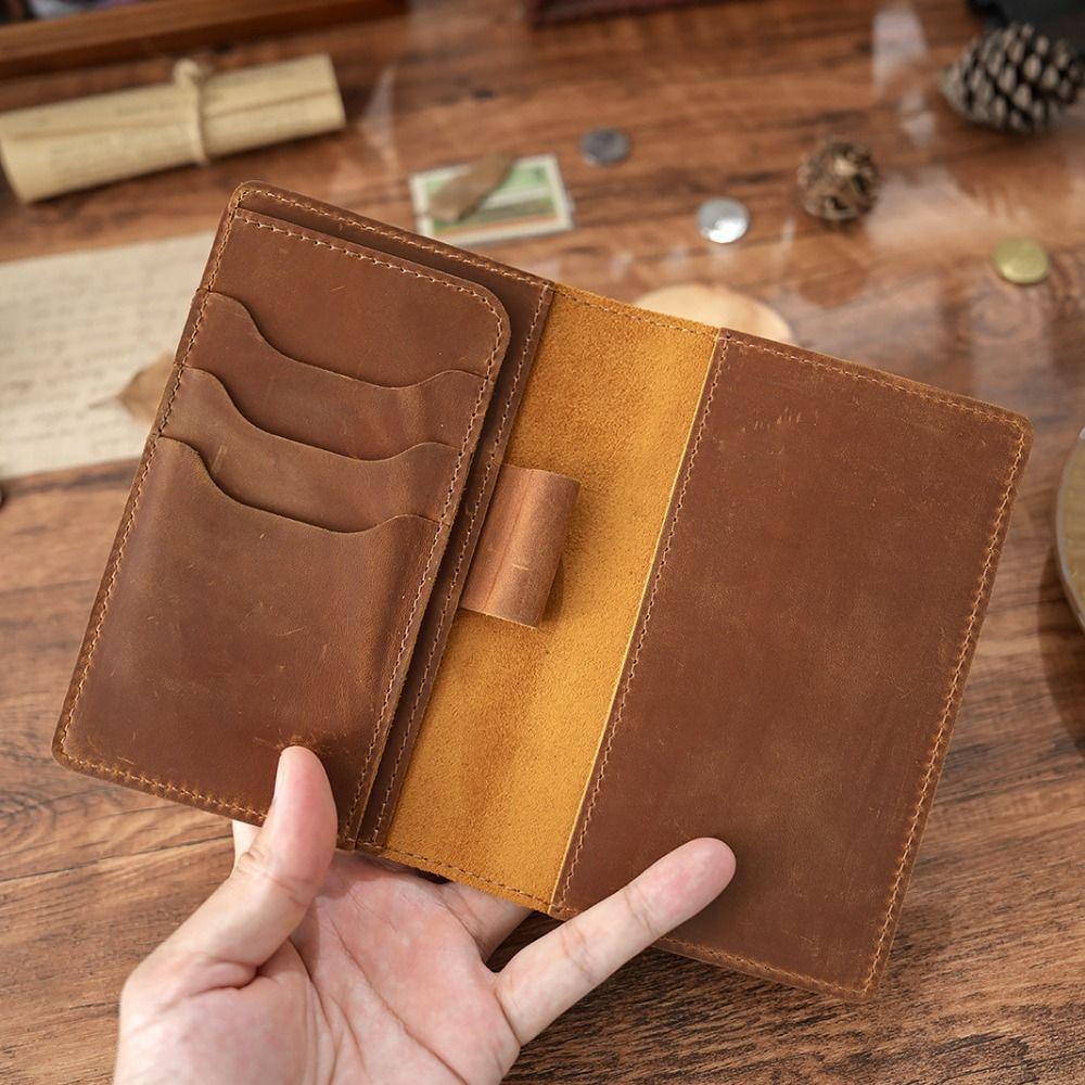 Crazy Horse Leather Genuine Leather Notebook Pen Slot Leather Journal Cover Gift for Men