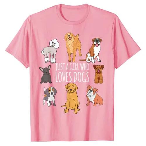 Fun Dog Puppy Lover Themed | Cute Just A Girl Who Loves Dogs T-Shirt Types of Pet-Dogs Graphic Tee Tops Women's Fashion Clothes