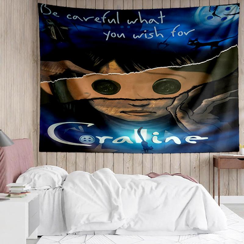 Coraline Tapestry for Bedroom Aesthetic Classroom Tapestries Wall Hanging for Living Room Dorm Office,Ideal Creative Gift