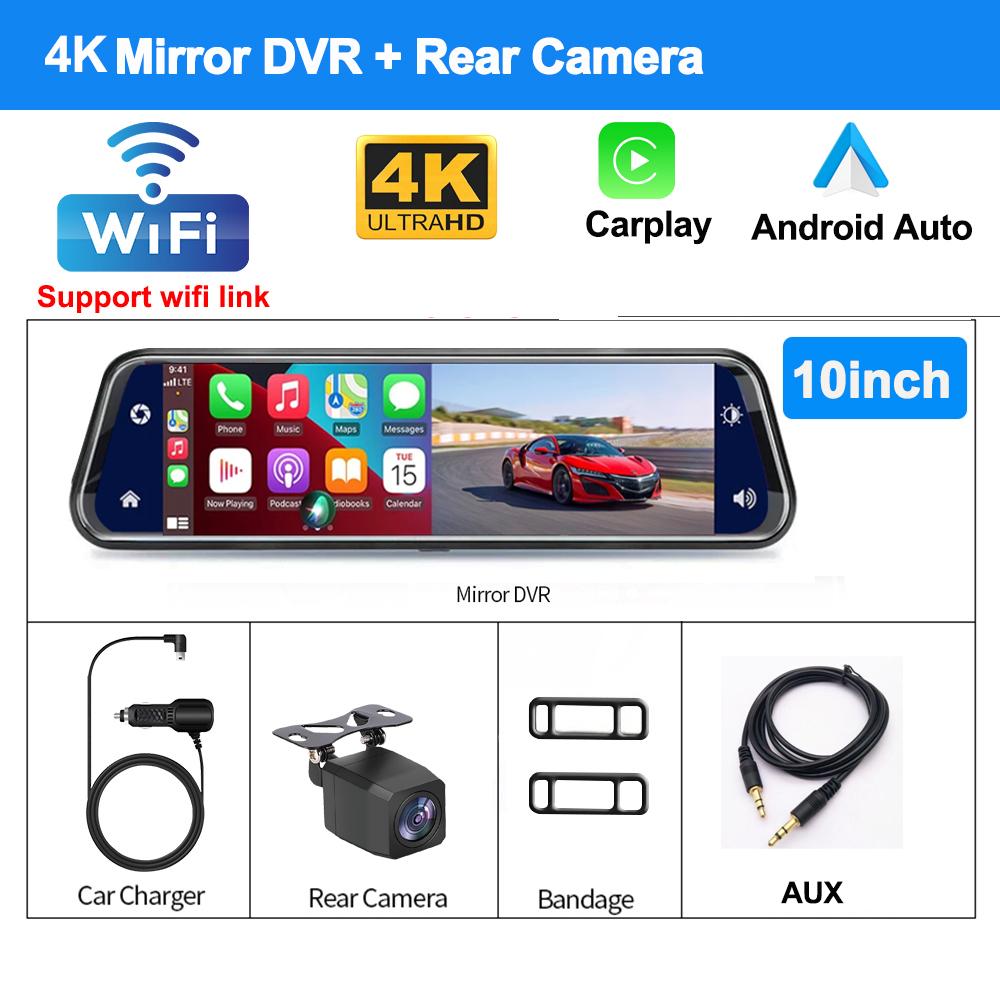 

4K Видеорегистратор для автомобилей 12 дюймов Беспроводной CarPlay Android Auto Автомобильный видеорегистратор Видеорегистратор GPS Зеркало заднего вида автомобильные интеллектуальные системы NONE