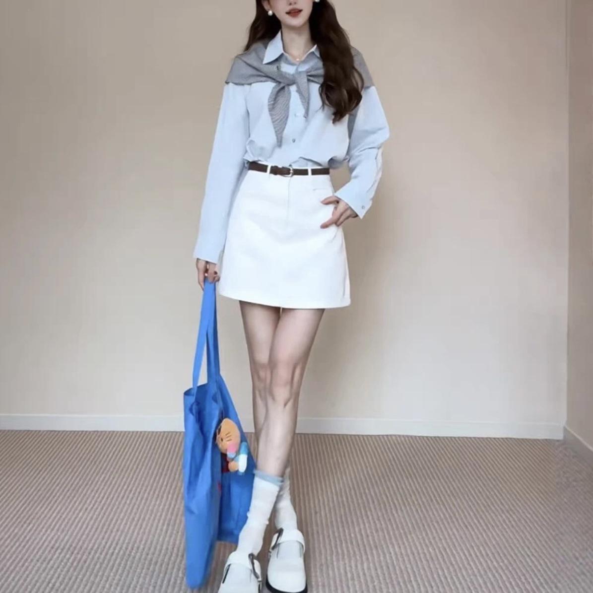 2026 Spring Elegant Long Sleeve Shawl Top & High Waist Skirt Set for Women S