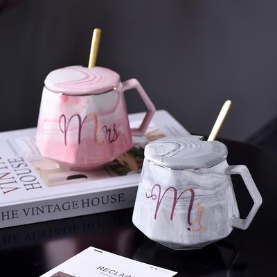 Marble Pattern Diamond Ceramic Cup Mug Coffee Cup with Lid Spoon Gift Box Creative Gift Box